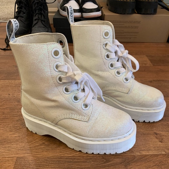 white glitter platform doc martens
